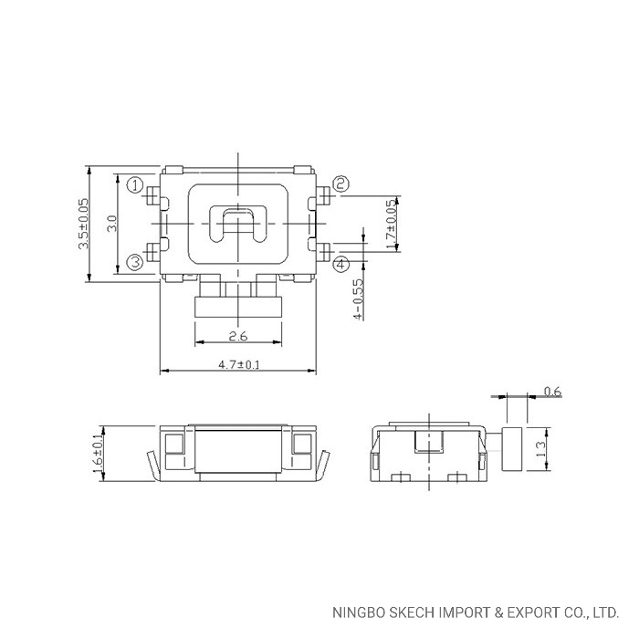 Interruptor horizontal de tacto de presión tipo mini SMD/SMT de montaje en U de 3,5X4,7 mm Tipo Terminal interruptor de botón pulsador para dispositivos digitales