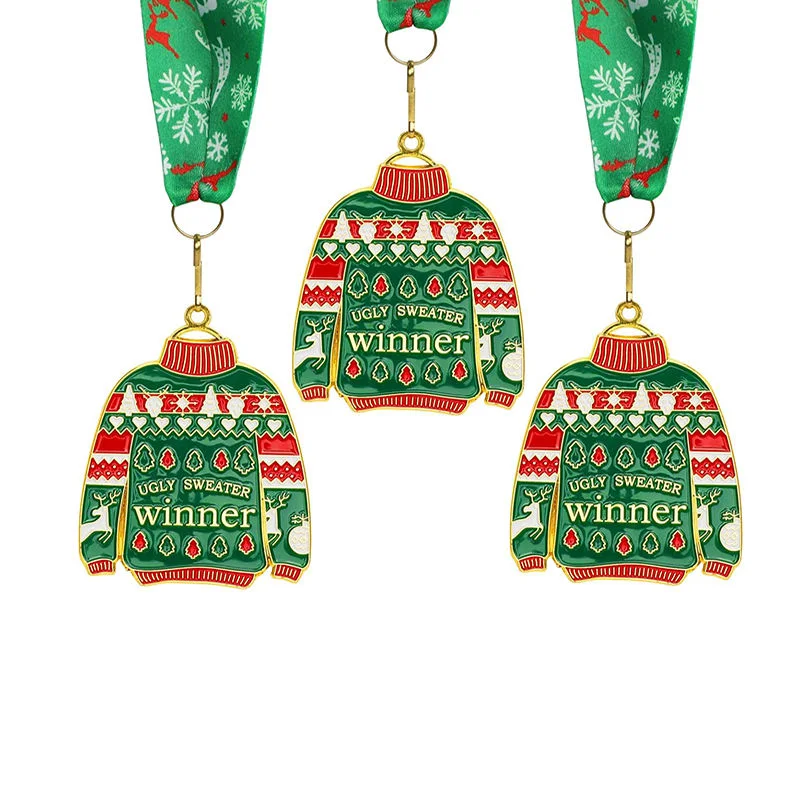 Fábrica al por mayor Diseño de Medalla de Invierno Maratón Carrera de Enamel niños Regalo de Navidad Santa Nice Lista de Medallas Blank Metal