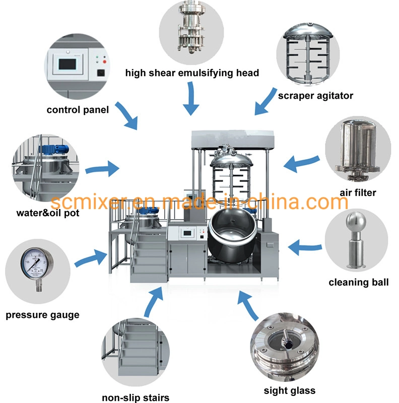 Máquina de mistura cosmética de misturador de bebidas quentes homogeneizador de funcionamento fácil automático Equipamento de mistura de vácuo