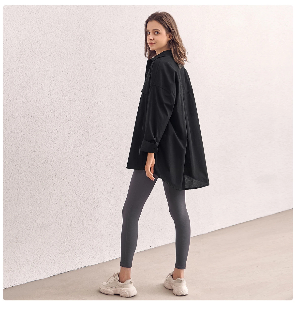 Outdoor Leisure Sports Shirt Women Loose Lapel Long-Sleeved Shirt MID-Length Blazer