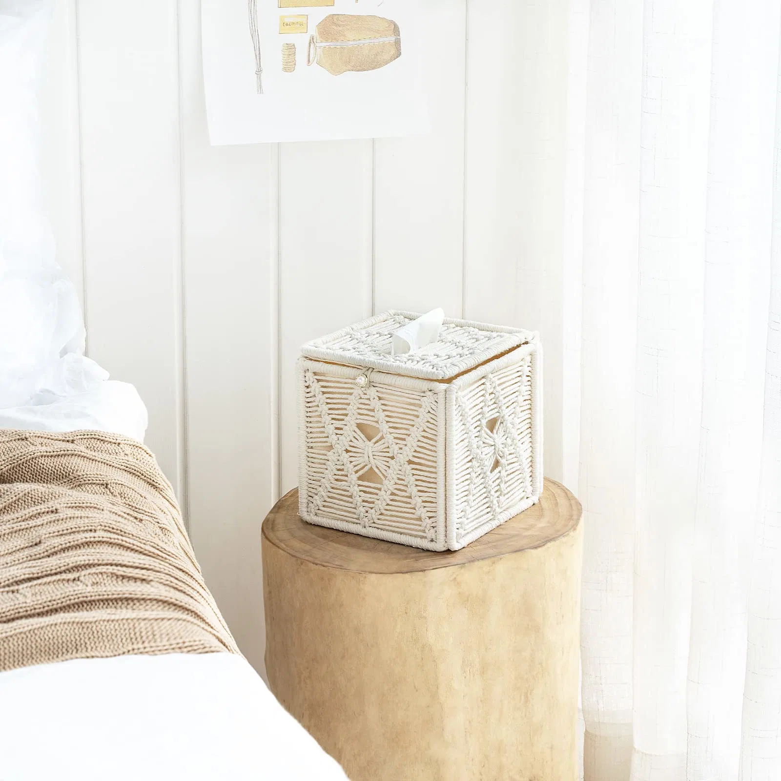 Porte-cube ivoire décor carré boîte à mouchoirs en papier tissé