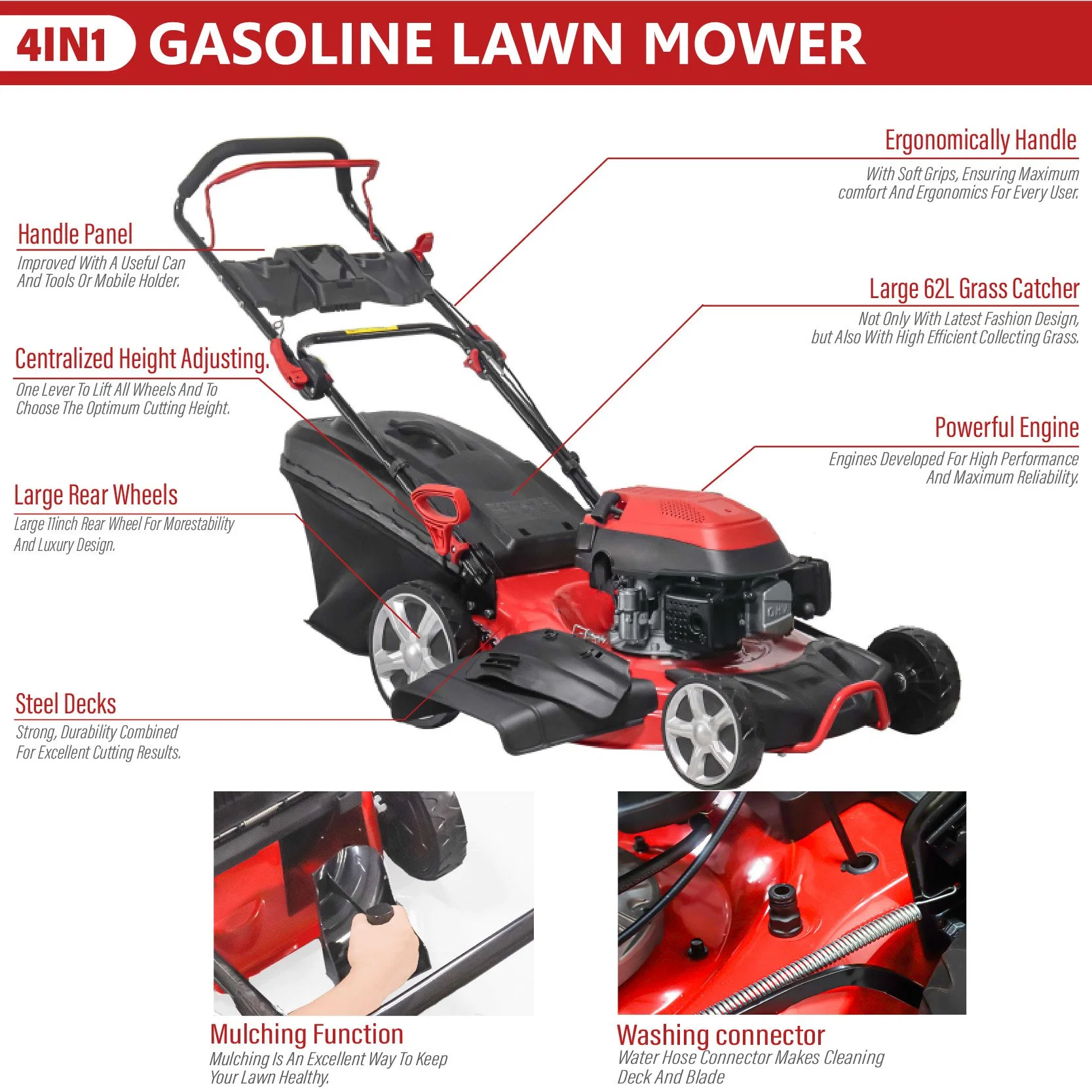 2022 New Model Good Engine high Power Garden Tool 4 in 1 Gasoline Lawnmowers