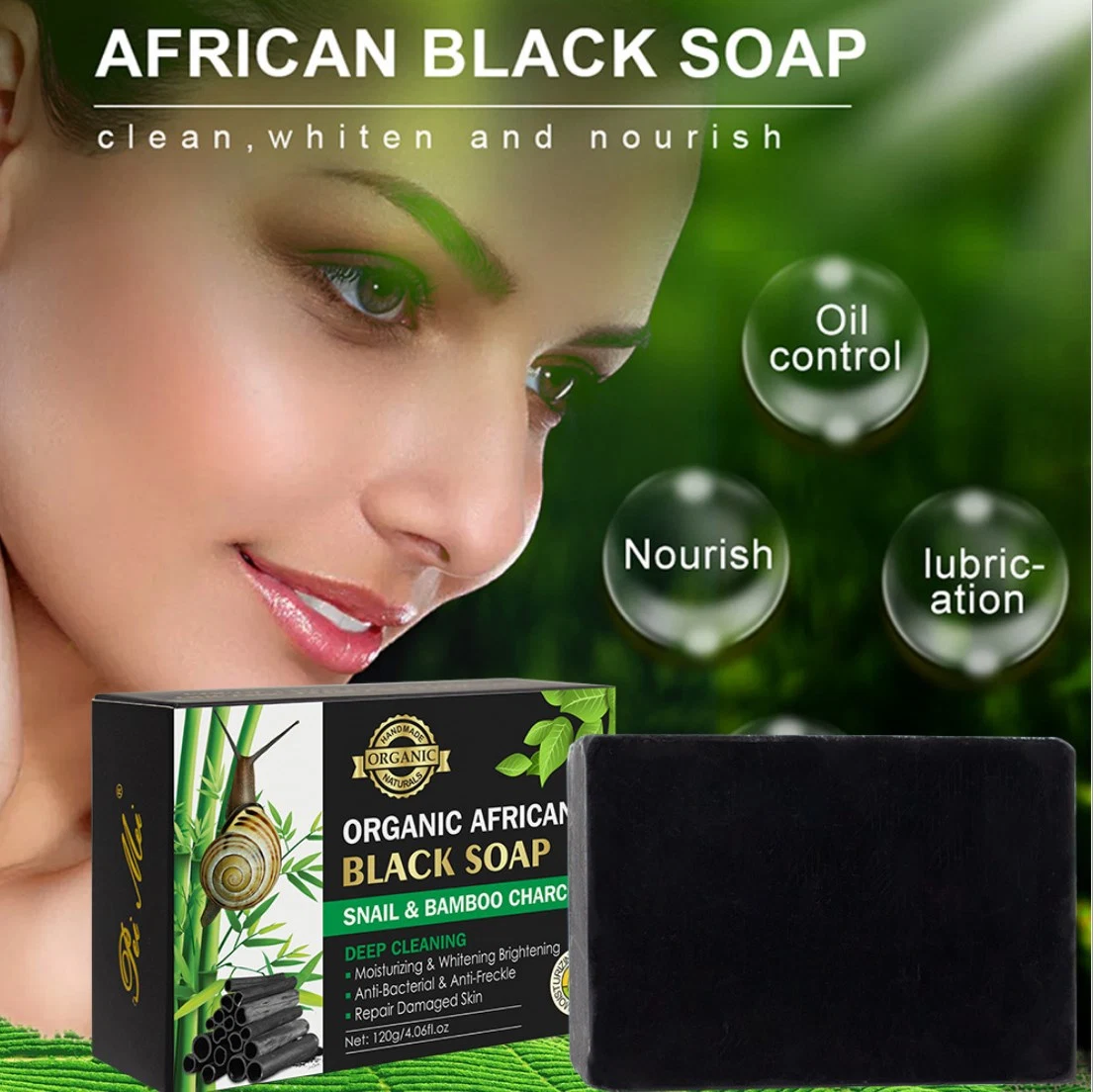 African Black Soap for Skin Whitneing Acne Treatment &amp; Dark Spot Remover Body&Face Bar