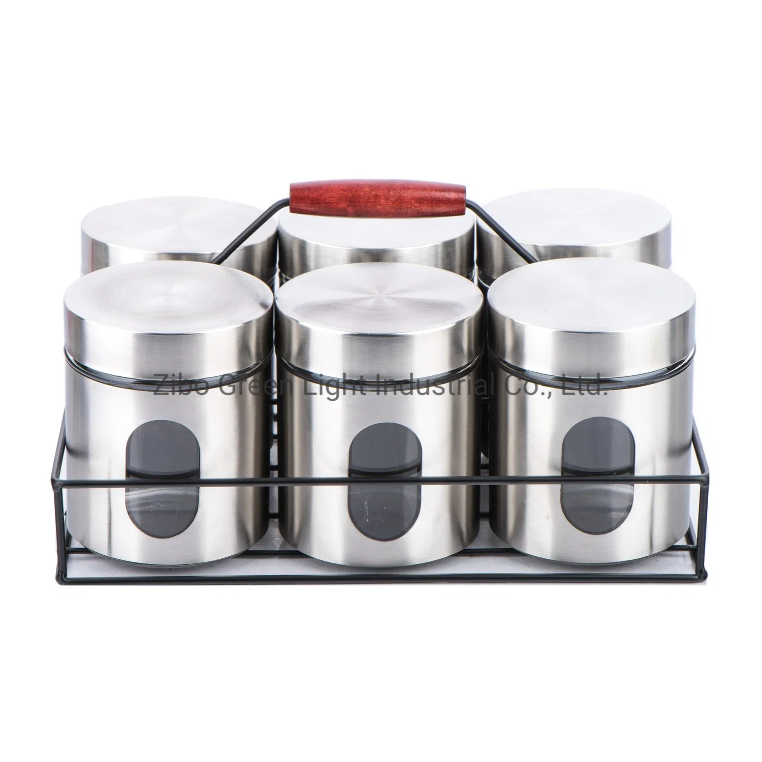 9PCS 600ml Glass Food Jar with Stainless Steel Casing and Metal Rack for Candy Sweets