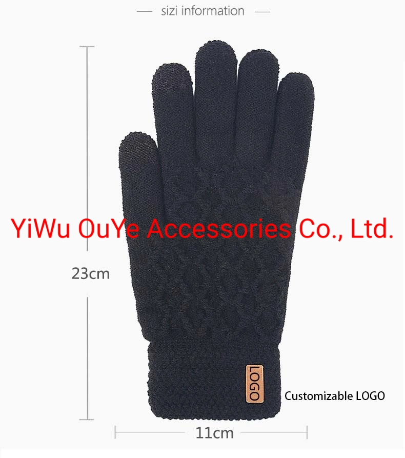 Winter Warm Soft Touchscreen Solid Color Jacquard Accessories Knitted Gloves