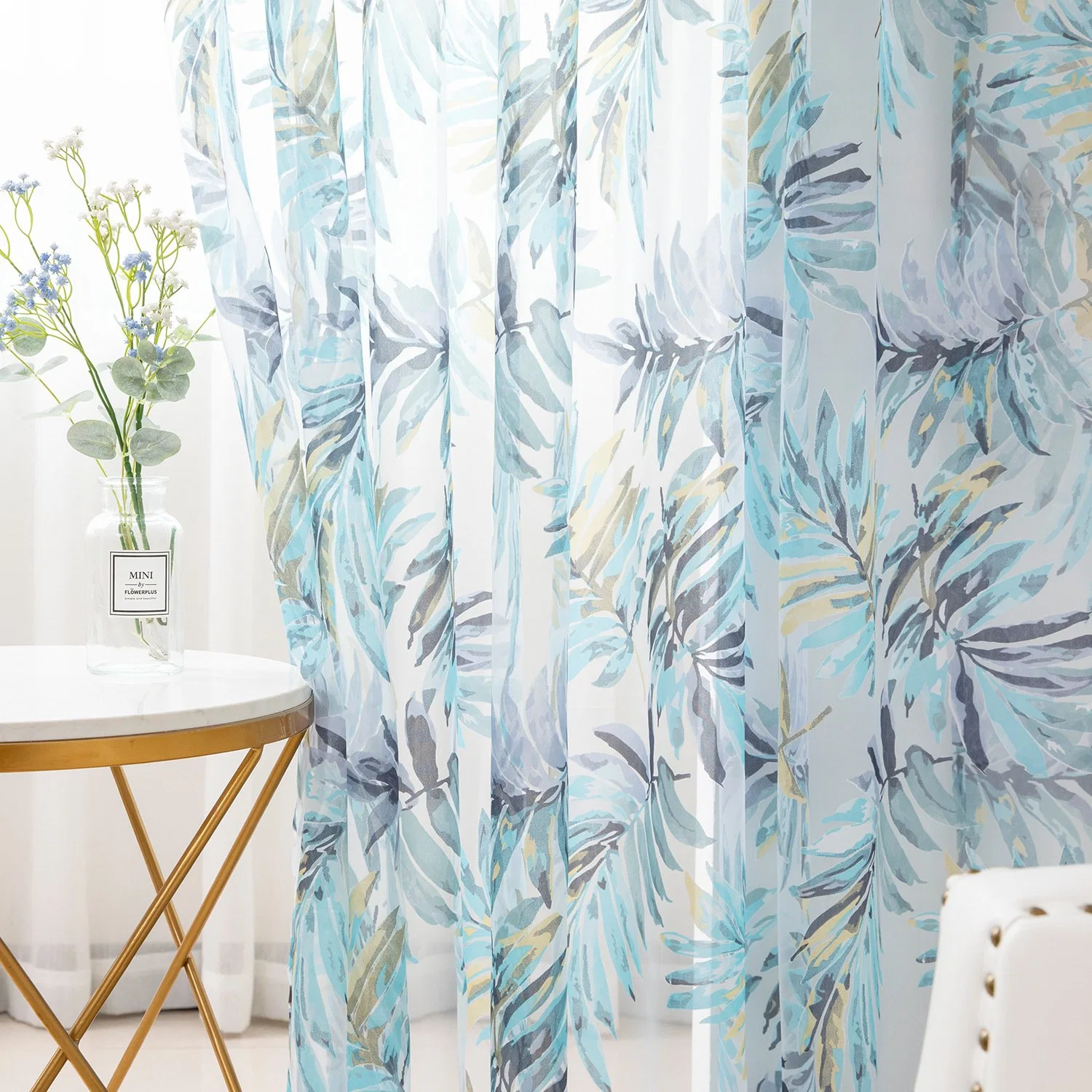 Hot Sale Tropical Plant Printing Tulle Curtain Yarn Sheer Curtain