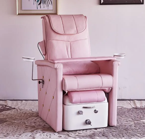 Chaise de pédicure rose royale de luxe moderne en tissu bon marché, fabriquée dans une petite usine et vendue en gros pour les salons de beauté et les salons de manucure.