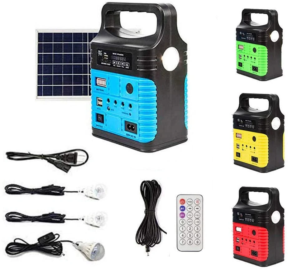 Tragbare Solar-Beleuchtung System Wasserdicht 1W Solar Panel 3W LED Glühlampen 8ah Multifunktions-Controller mit Telefon Ladeanschluss BT-Lautsprecher FM-Radio Außenleuchten