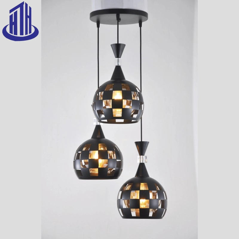 E27*3-Head Metal Iron + Amber Glass Dining Table Pendant Light (3002-A)