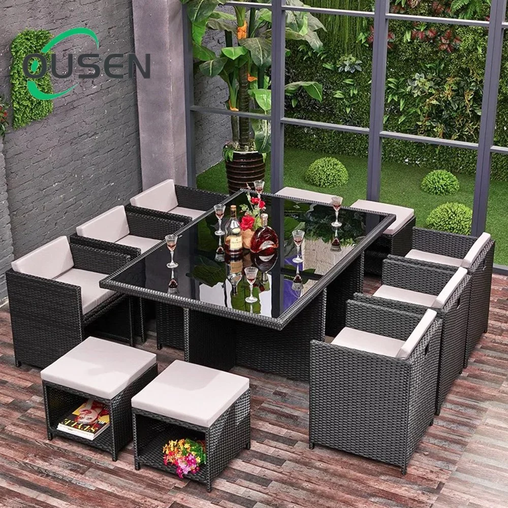 6 Seater Modern Chair and Dining Table Poly Rattan Restaurant Furniture Outdoor