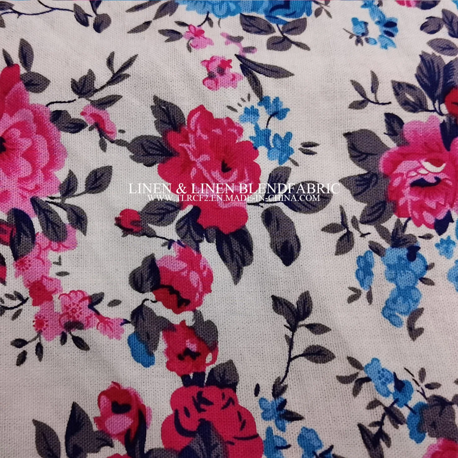 Breathable Eco-Friendly Light Floral Custom Printing Linen Cotton Fabric