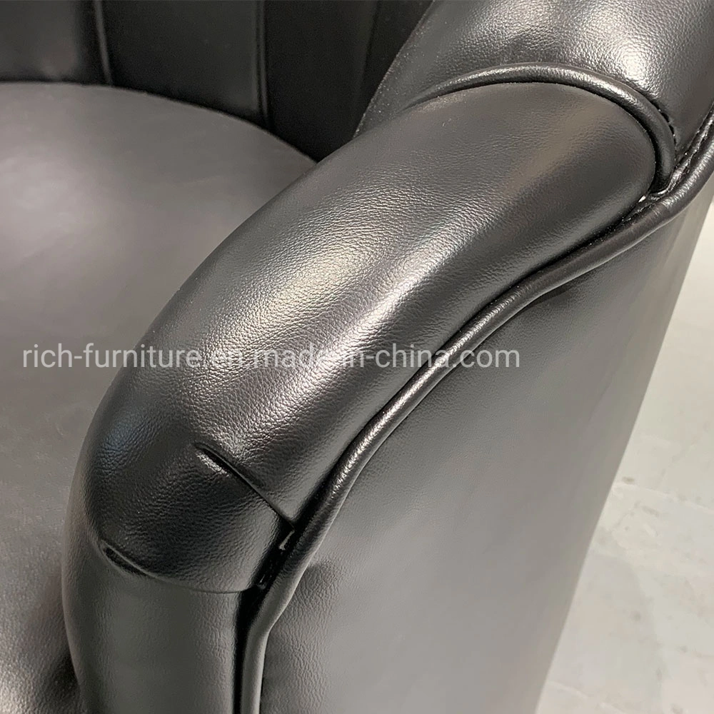 New Metal Base Swivel Accent Chair with Leather PU Cover for Living Room Black Tub Chair