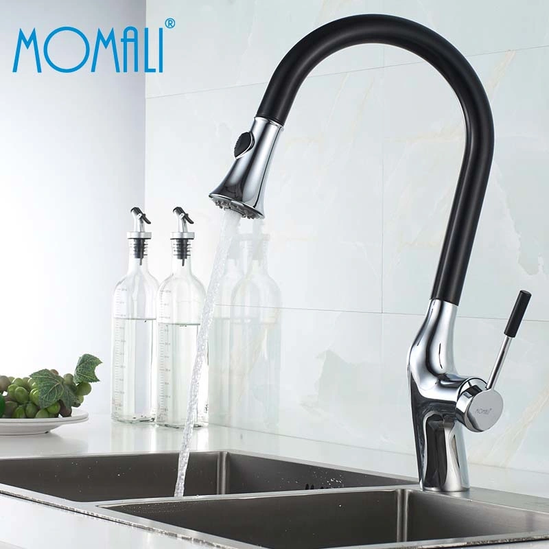 Momali Brass الهيكل مرنة خرطوم سحب المطبخ الحنفية