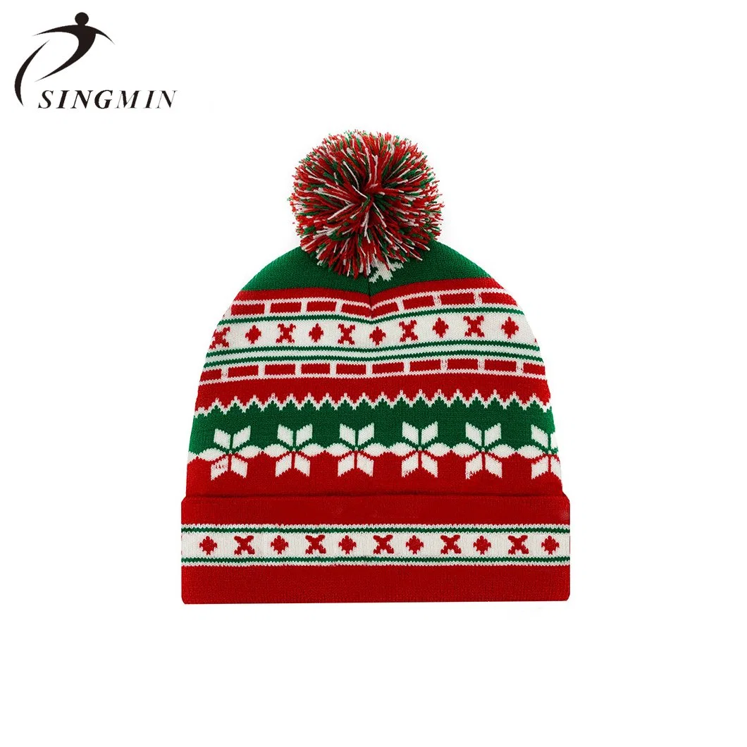 New Christmas Reindeer Jacquard Pompom Warm Knitted Kids Neck Gaiter Hats Set