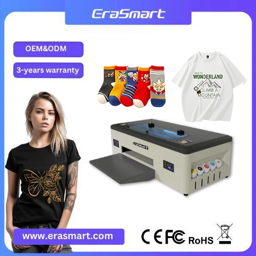 Impressora plana pequena de película de transferência térmica Erasmart direta para película Máquina de impressão de t-shirt a jato de tinta impressora A3 DTF com DX5 L1800 1390 cabeça