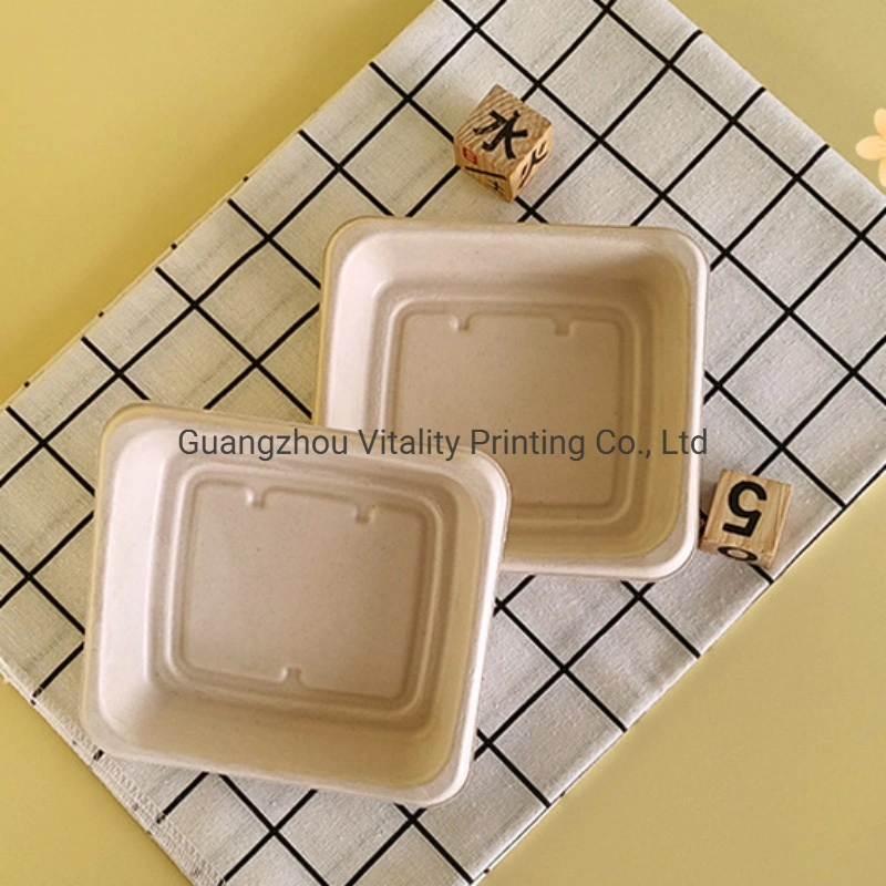 Eco-Friendly Disposable Compostable Sugarcane Bagasse Pulp Snack Meat Salad Cake Tray Food Fried Chicken Dish Plate Tray Wholesale