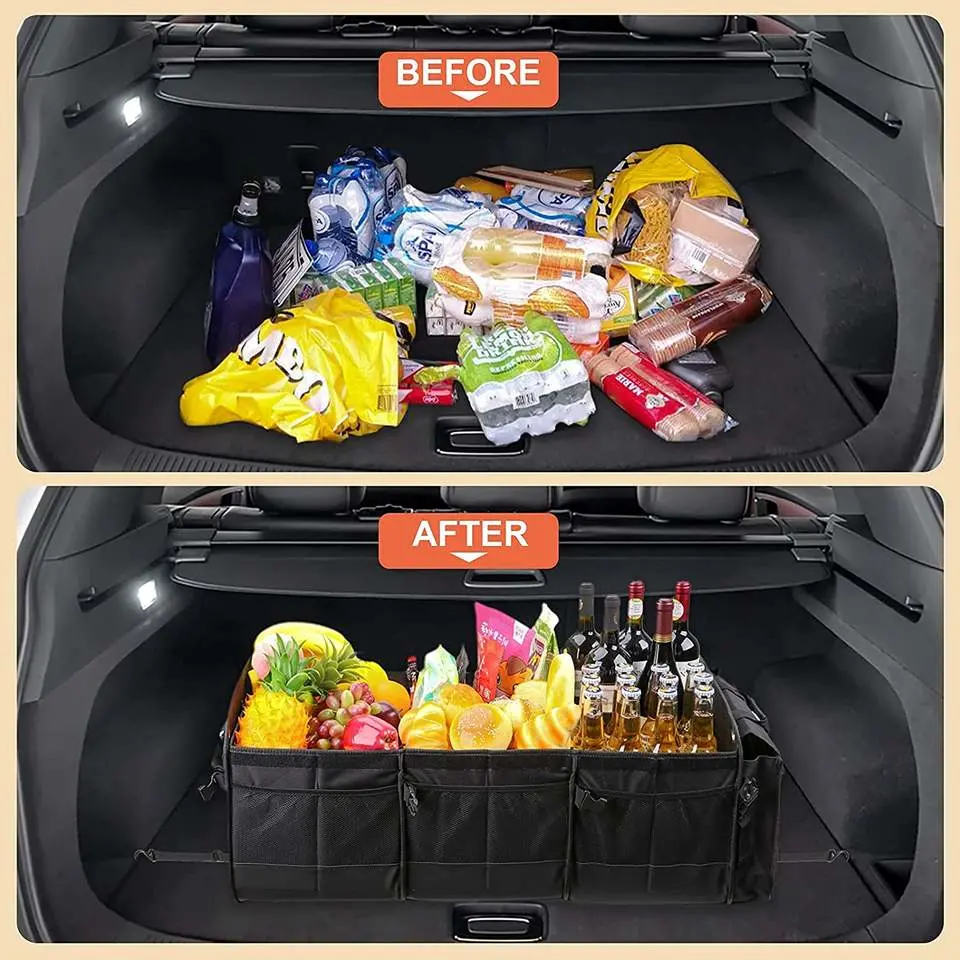 Jaramago gran organizador del maletero del coche con Refrigerador extraíble, bolsa de almacenamiento de carga inferior antideslizante adecuado para cualquier coche, SUV, camioneta