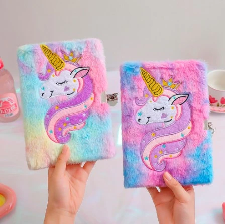 Children Cute A5 Velvet Unicorn Cartoon Diary Note Book Notebook with Lock