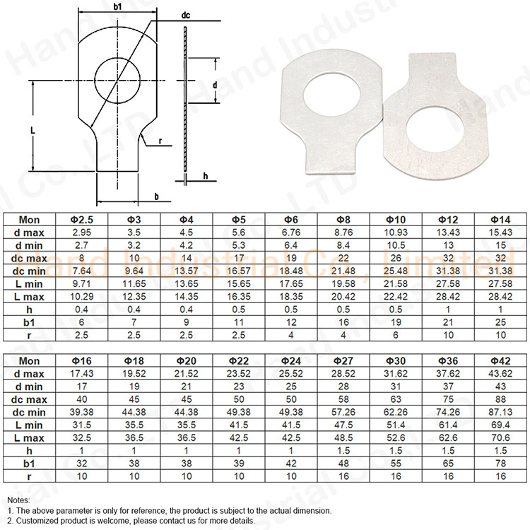 DIN93 GB854 Stainless Steel 304 316 Good Anti Lossening Tab Locking Tongue Washers with a Long Tab for Bolts and Nuts