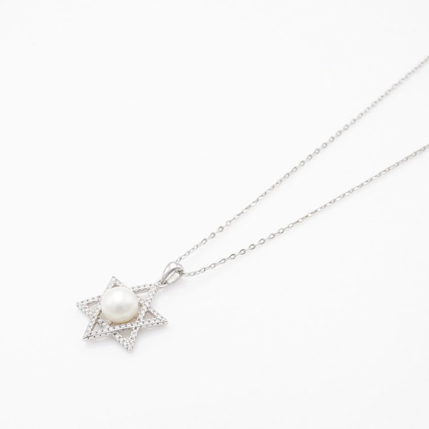 OEM Personalised Fashion Gift Silver Jewelry with Diamond Hexagram Pearl Necklace Accessories