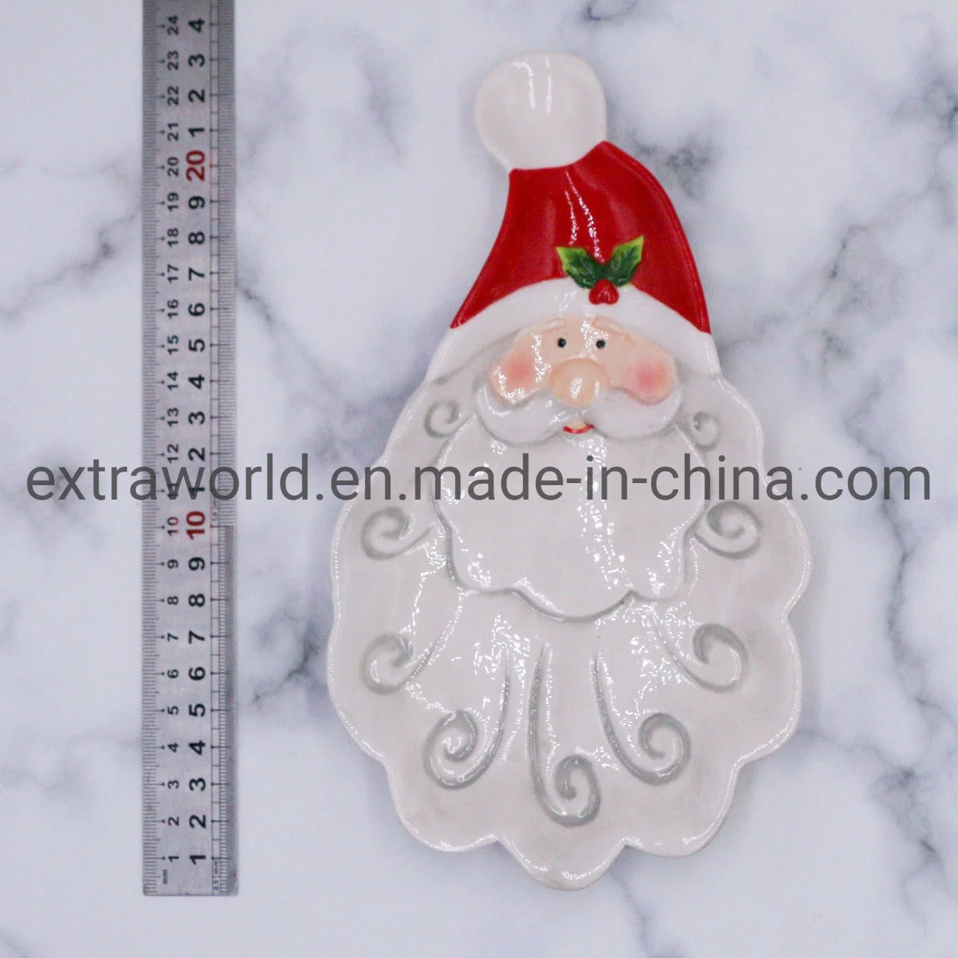 Embossed 3D Hand Painted Ceramic Santa Claus Plate Dinnerware Set of Three Tray