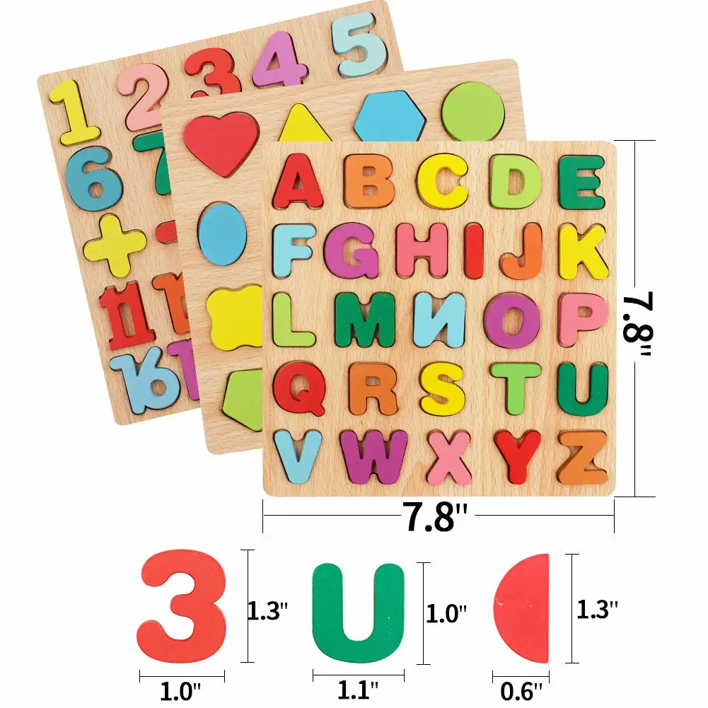 Puzzles en bois jouets pour l'éducation précoce pour les tout-petits Alphabet Numéro pour Enfants 3-5