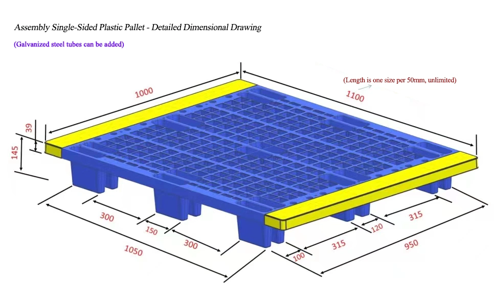 Variété de couleurs Palette en plastique assemblée d'un seul côté en maille Fabricant Hdpp/HDPE