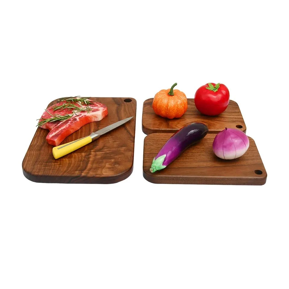 Mini Butcher Légumes Fruits en caoutchouc de bloc en bois de noyer Acacia Bamboo hacher Planche à découper de bateau en bois personnalisé défini le bac