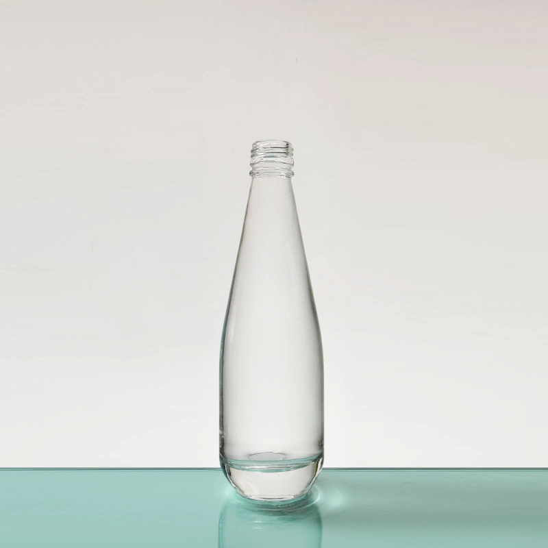 Empty Transparent 100ml 200ml 375ml High Flint Juice Drink Beverage Mineral Water Voss Glass Bottle with Plastic Lid