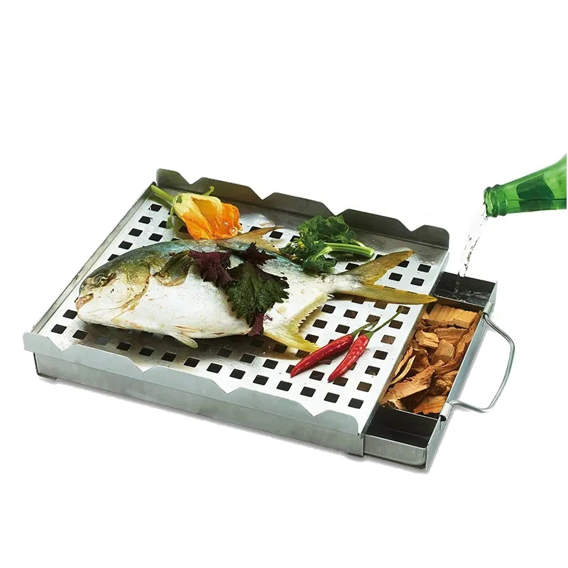 Fábrica OEM de acero inoxidable Smoker Box para pollo de pescado de carne Parrilla de barbacoa Plataforma de fumadores Barbacoa parrilla Rack