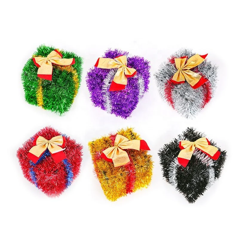 Vente en gros de boîtes cadeaux miniatures de décoration de Noël en paillettes tinsel.