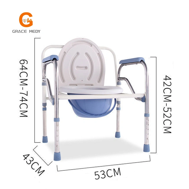 Bedside Folding Aluminum Plastic Shower Commode Toilet Chair Hygiene for Elderly with Bedpan