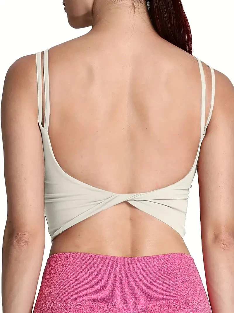 Soutien-gorge de sport dos torsadé pour femmes, tenue de sport, rembourré, dos nu, débardeur de yoga court pour la remise en forme.