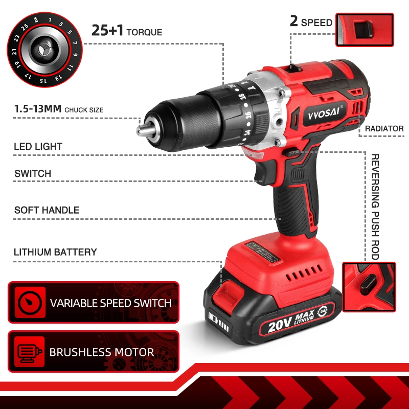 High Satisfaction Season Vvosai 20V Lightweight Cordless Drill