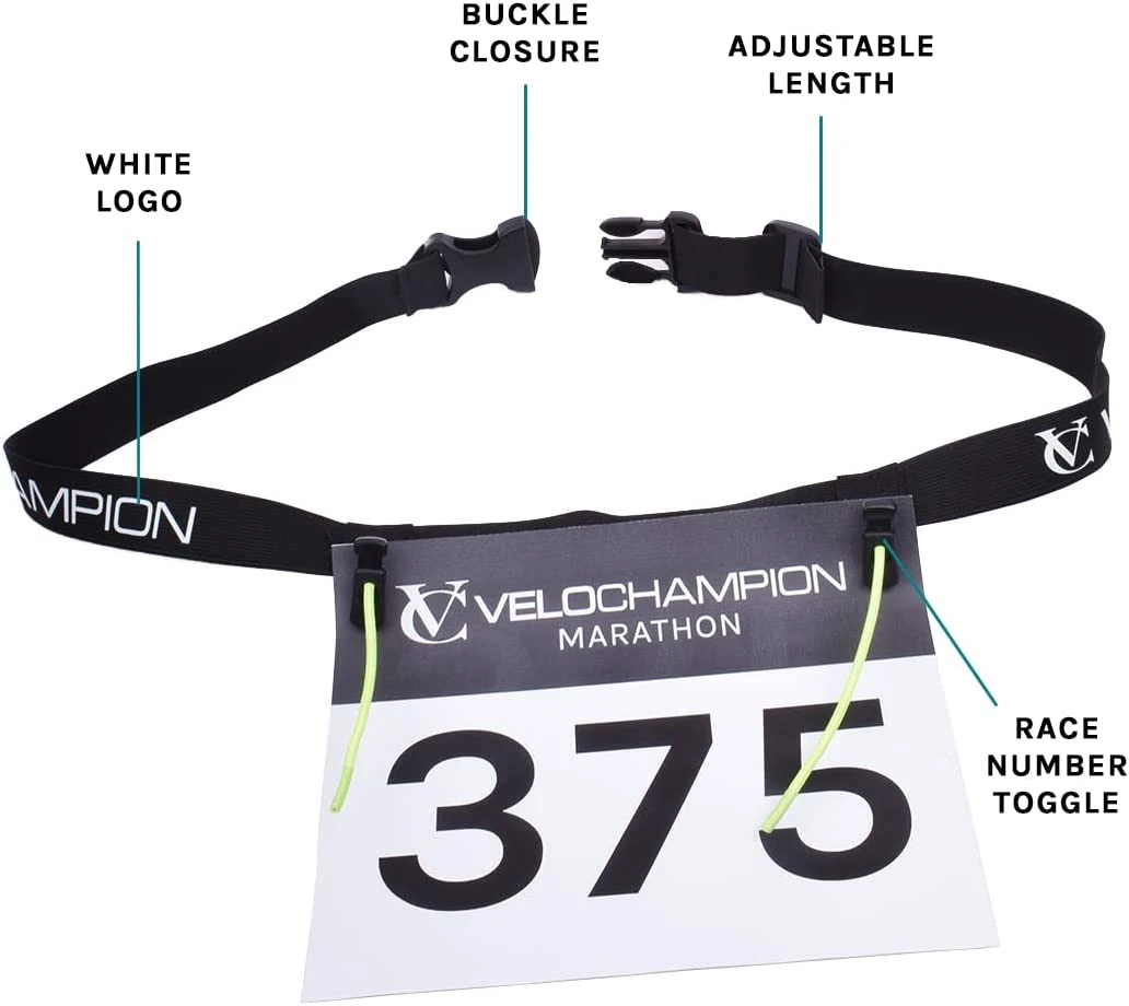 Ceinture de course en plastique avec porte-dossard rose pour numéro de course personnalisé, porte-gels pour triathlon, course à pied, marathon d'endurance.