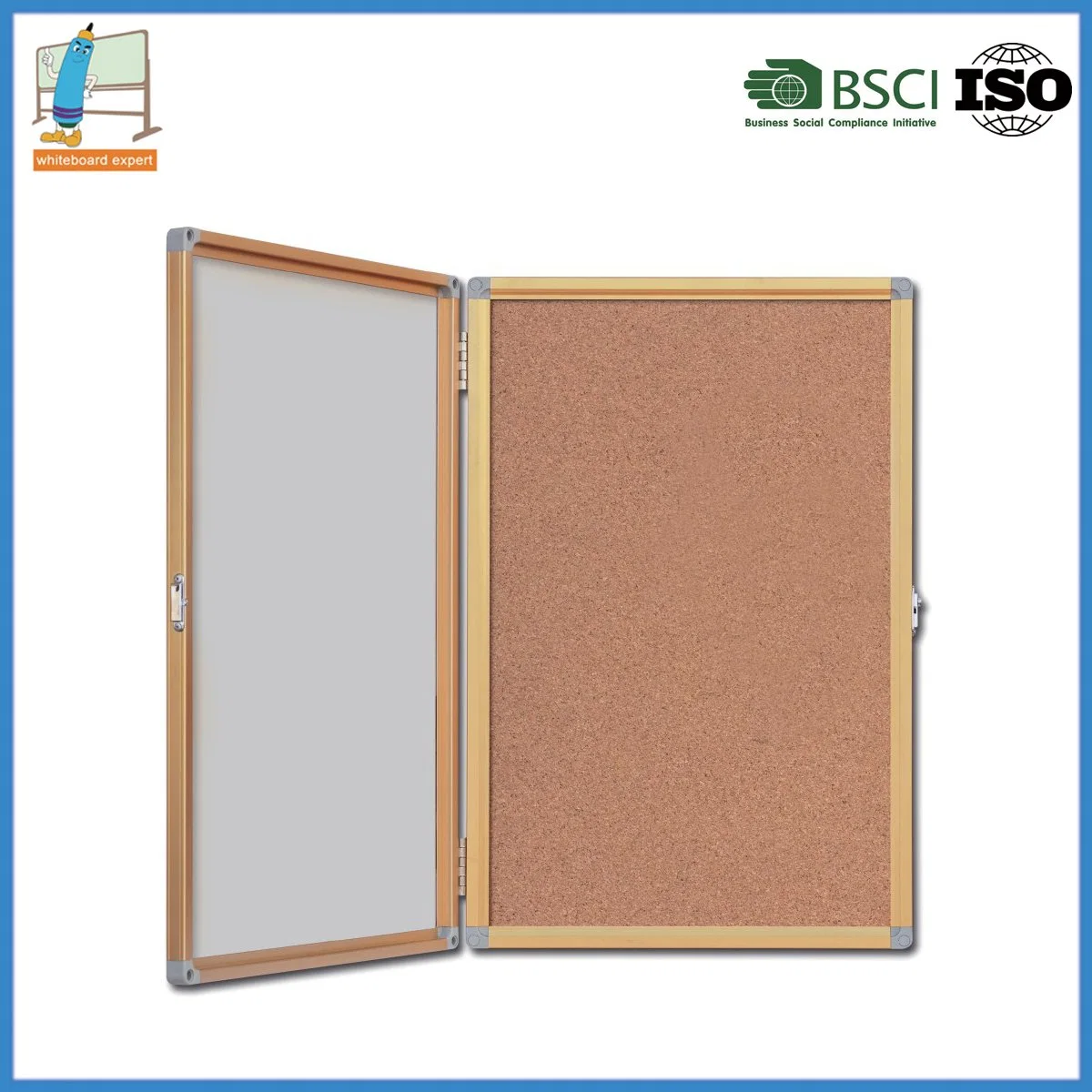 School Wall Mount Aluminum Frame Showcase Notice Pin Cork Board Enclosed Bulletin Board with Lockable Door