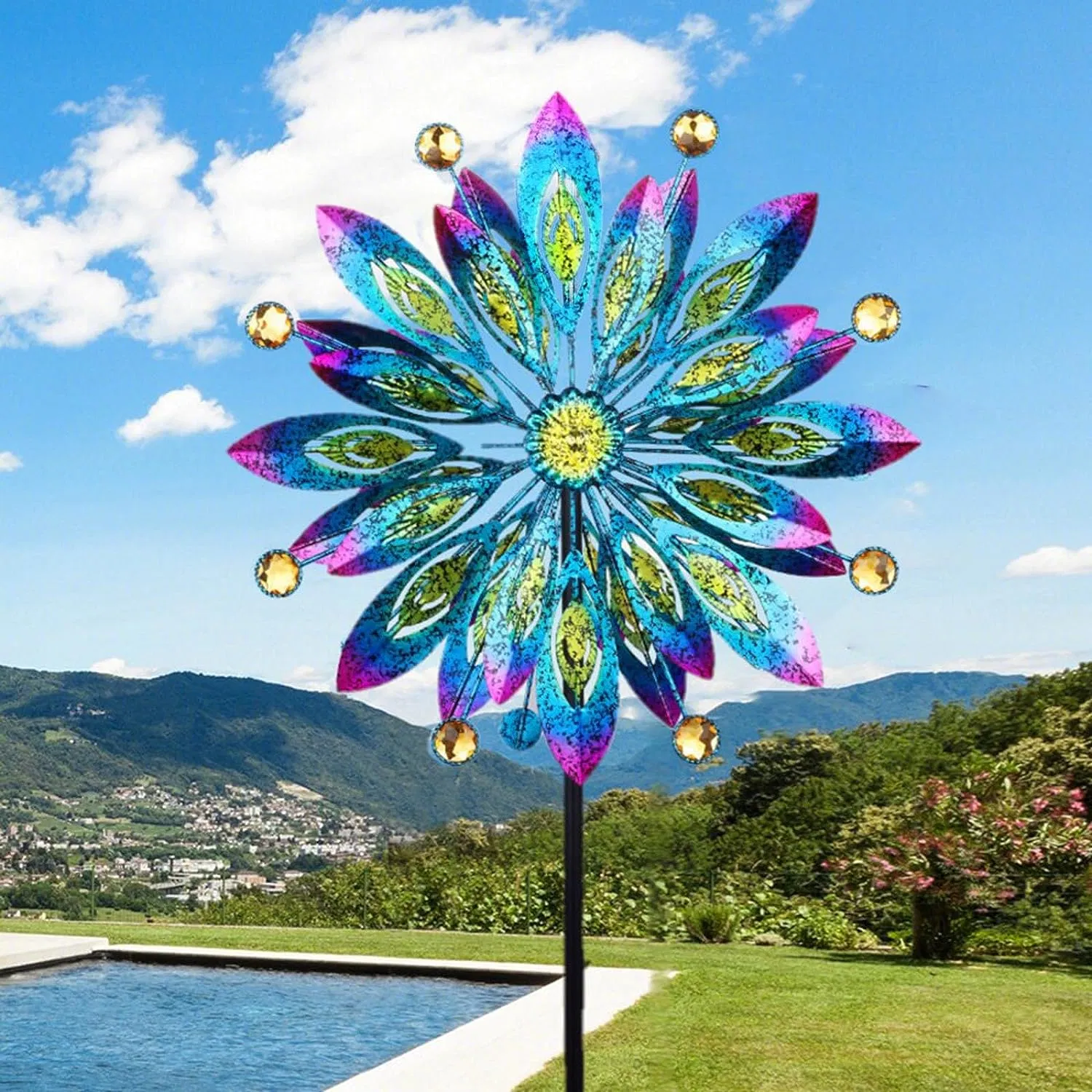 Escultura de viento cinético de metal al aire libre