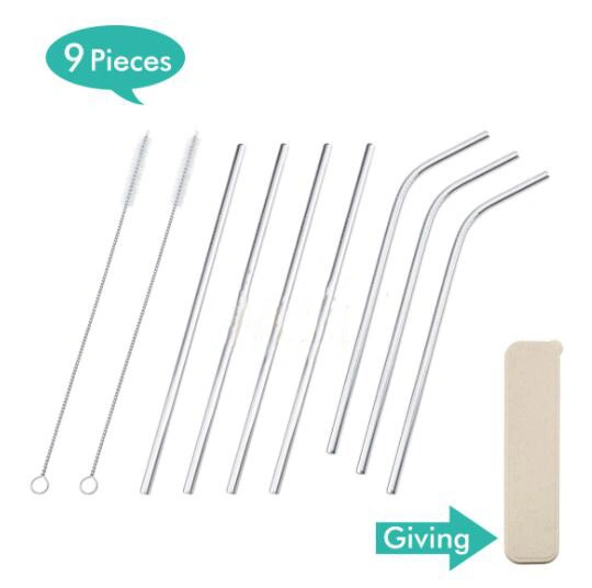 Reusable Stainless Steel Metal Drinking Straws with 2 Cleaning Brushes