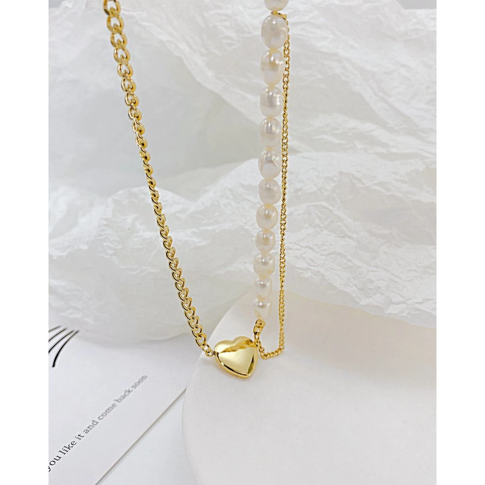 Fashion Stainless Steel Pearl Splicing Clavicle Chain for Women 18K Gold Plated Heart Pendant Charms Adjustable Necklace Jewelry