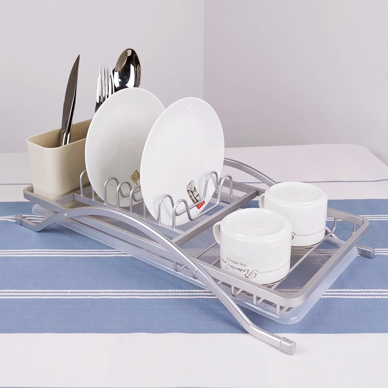 Precio de fábrica Cocina Sink Organizer Aluminium Dish Drying Rack con Soporte de plástico para utensilio