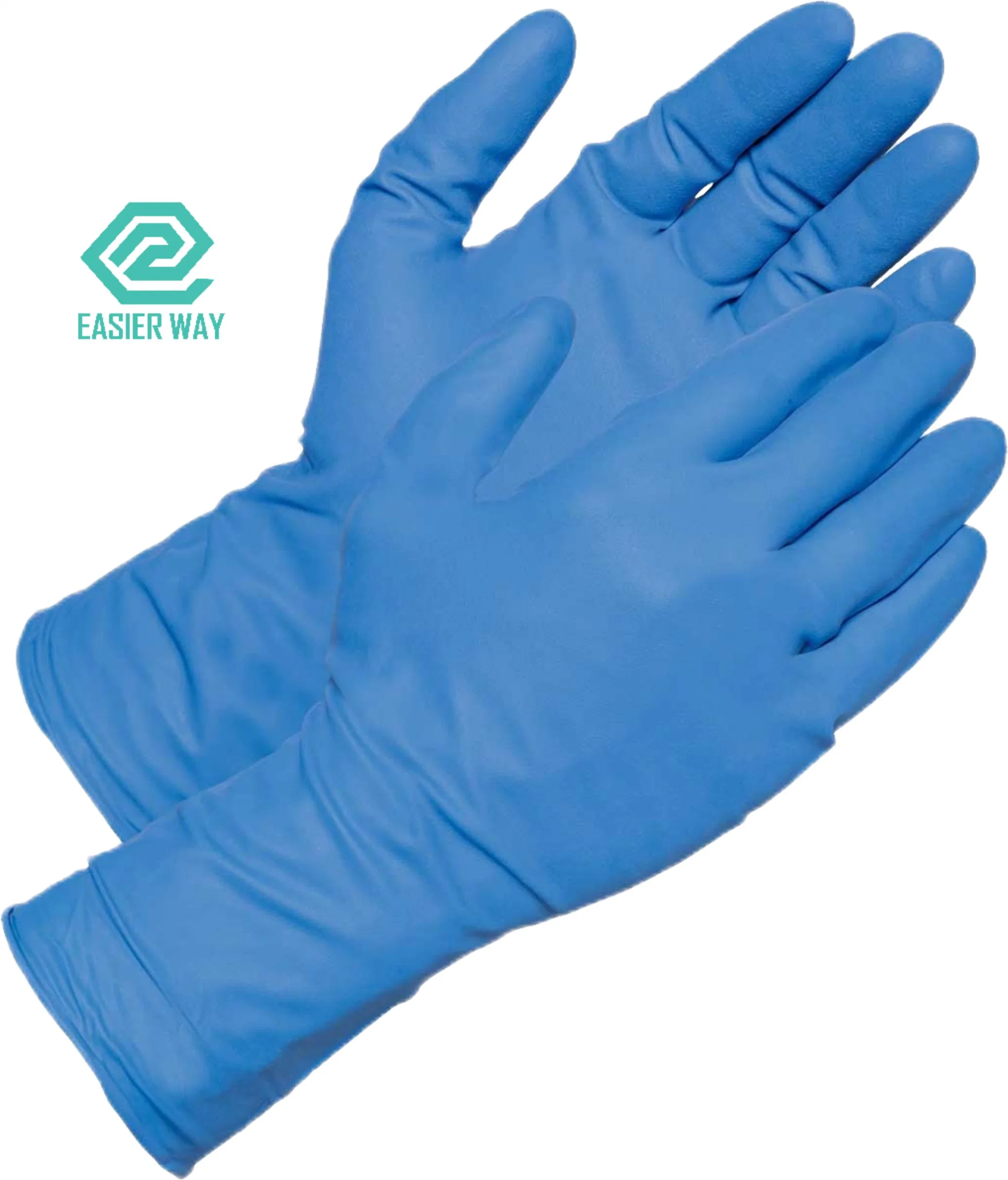 Guantes desechables de nitrilo azul sin polvo aprobados por la ISO para uso médico Uso
