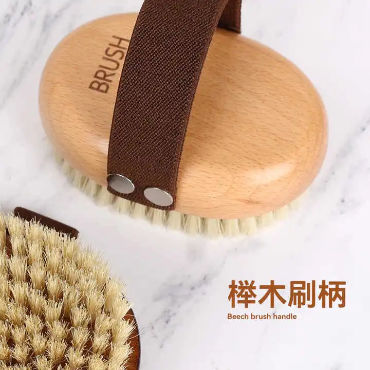 Pig Hair Shower Soft Wood Bath Body Cleaning Brush