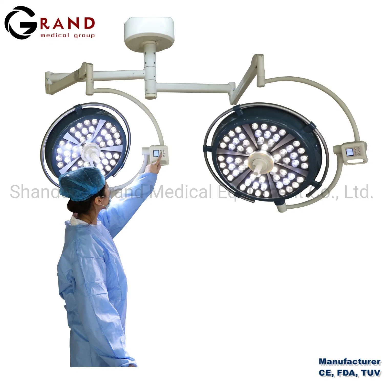 Leading Yuda Medical Best Quality CE FDA ISO Double Dome Ceiling Mounted Surgical Shadowless LED Operating Light with Camera