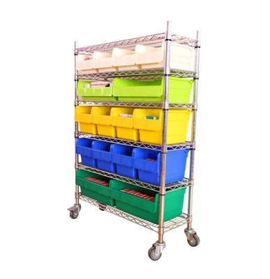 Electronic Spare Parts Wire Shelving Trolley with Bins Unit