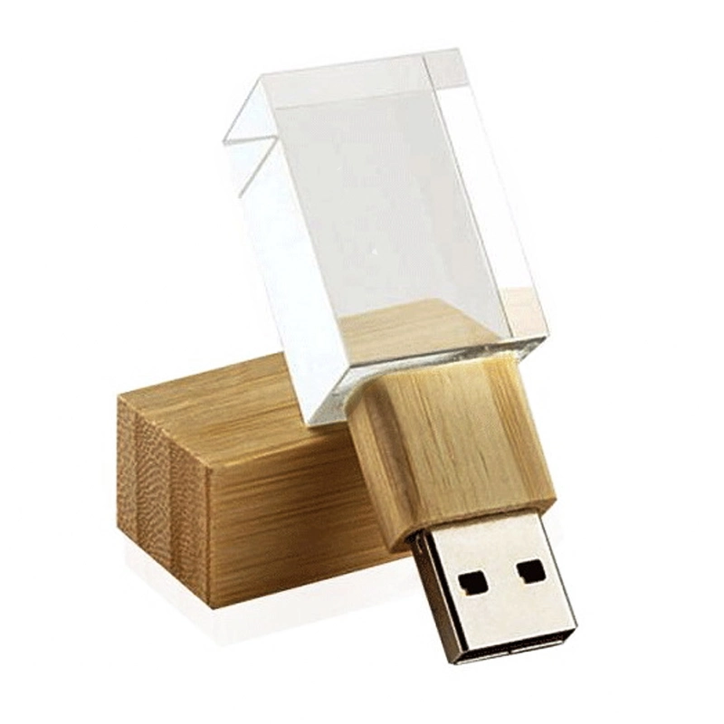 Clé USB en cristal et bois de 8 Go, 16 Go, 32 Go, 64 Go, 128 Go.