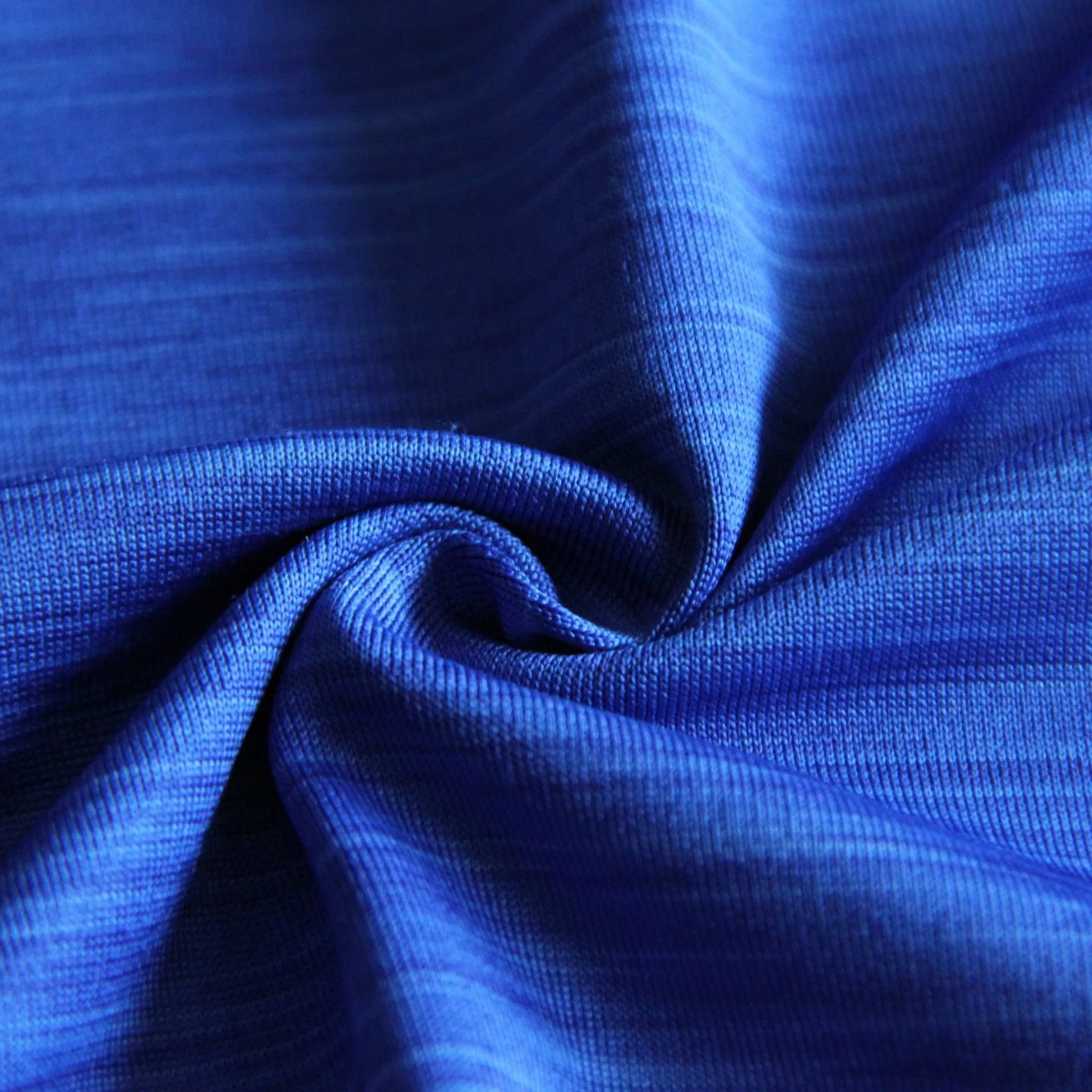 Space Dye Polyester Yarn with Spandex Knit Blue Melange Single Jersey Fabric for Top/Sportswear