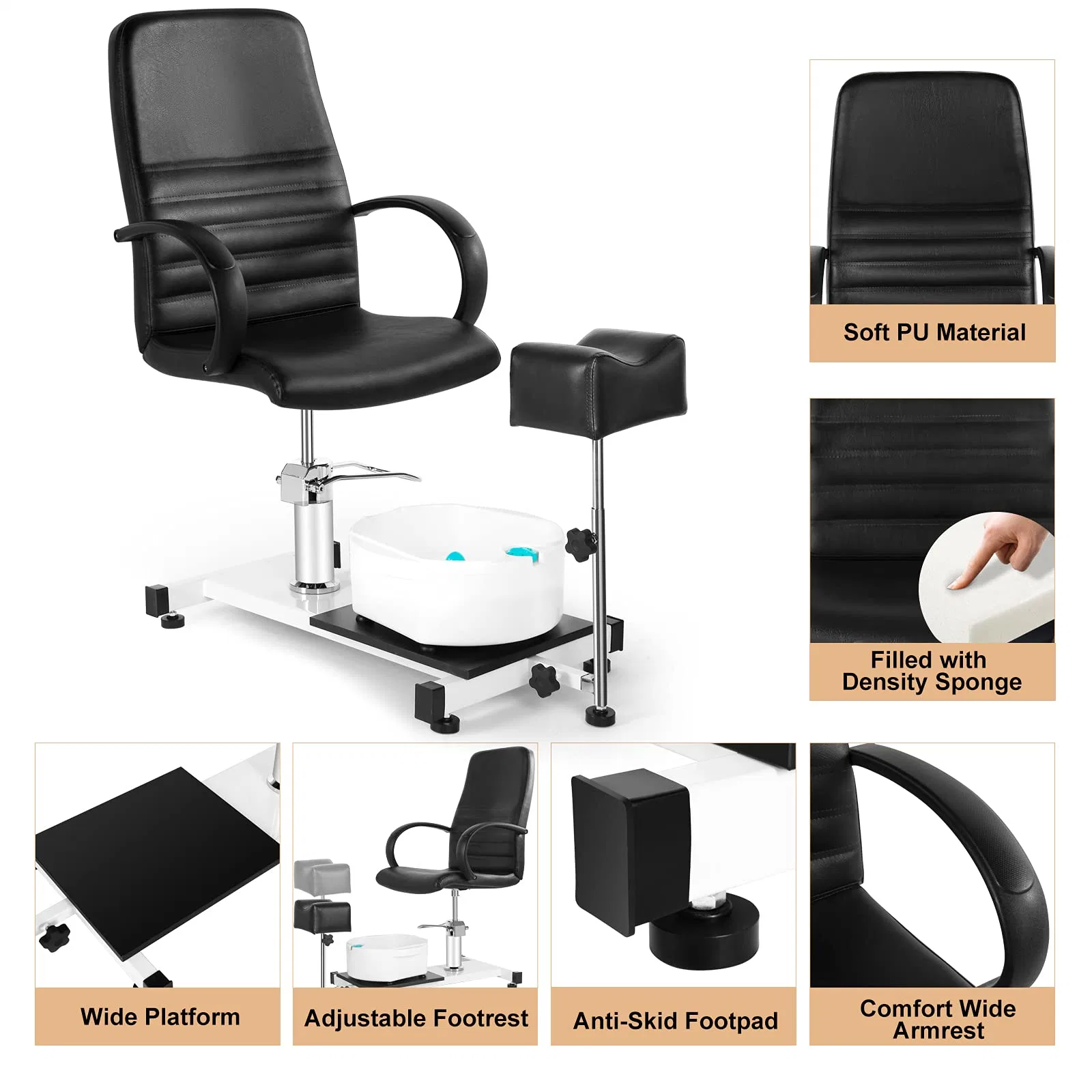 Hydraulic Lift Adjustable SPA Pedicure Unit Massage Footbath Chair Black