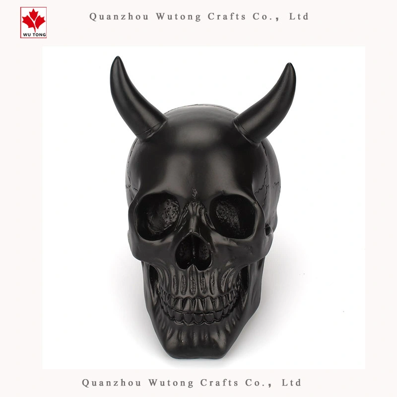 Black Skull with Horns Halloween Gift Home Decoration Resin Craft