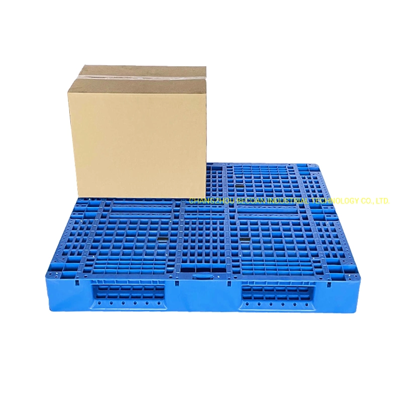 Venta al por mayor Cheap Blue Entrada de 2 vías Pisos con ventilación uso malla HDPE material almacén Acero reforzado Euro plástico Pallet con mejor Precio