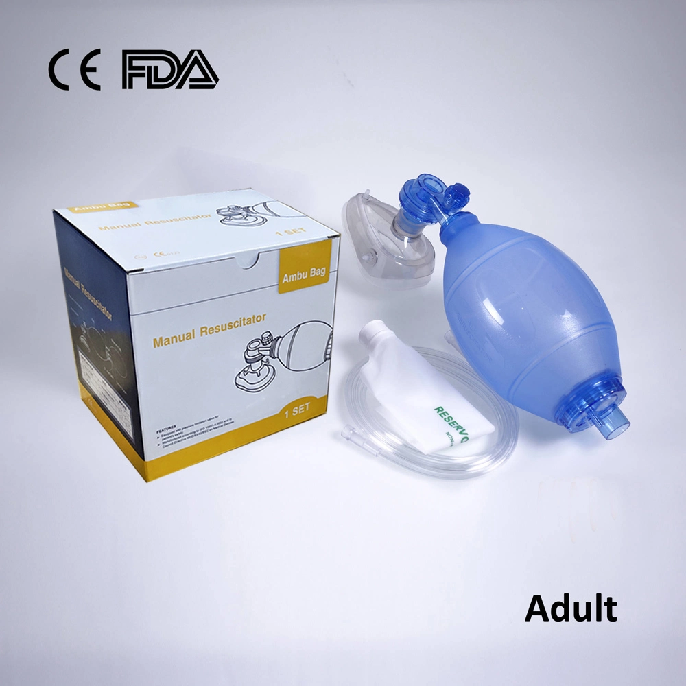 Le silicone Ambu Sac avec tube d'oxygène Silicone Resuscitator Manuel Kit Usine avec CE, la FDA pour la taille des adultes bleu